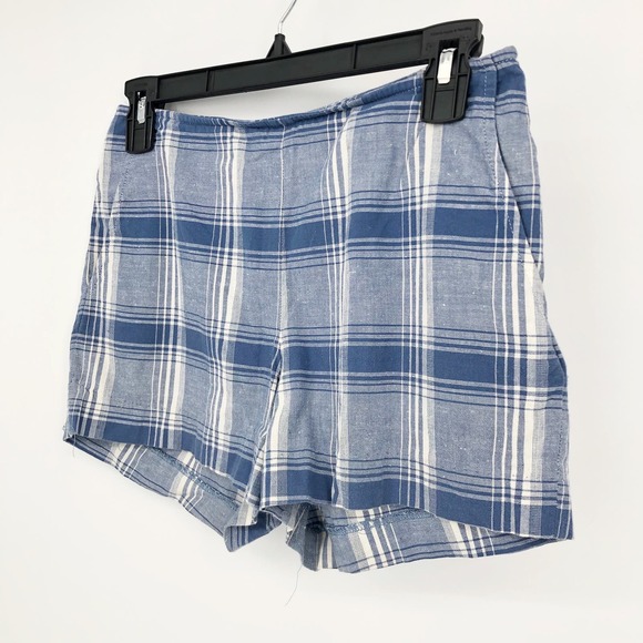 Steven Alan Womens Shorts Size 2 Blue Plaid Cotton Mid Rise Pockets Pull-On - Picture 3 of 6